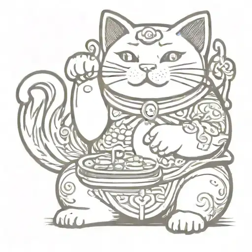 maneki Neko holding a stack tattoo design idea