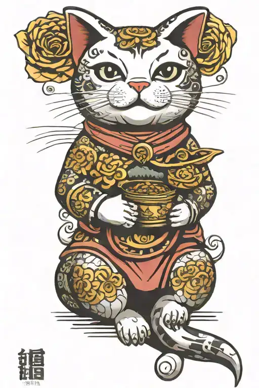 maneki Neko holding a stack tattoo design idea