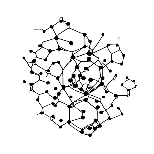 a caffeine molecule with a biologist next to it tattoo design idea