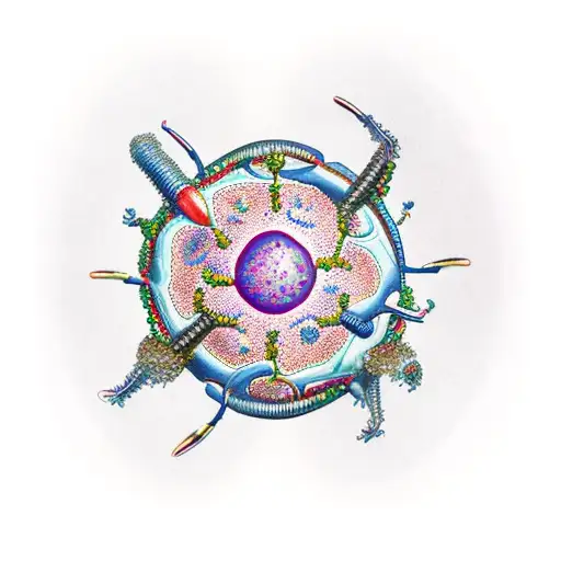 a caffeine molecule with a biologist holding it tattoo design idea