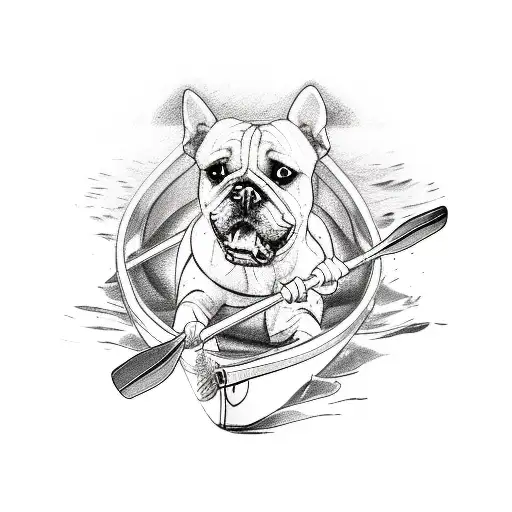 A sketch-style tattoo showcasing a group of dogs joyfully paddling in a kayak tattoo design idea