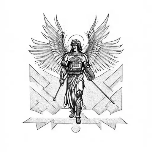 Archangel Michael with ICXC NIKA in text tattoo design idea