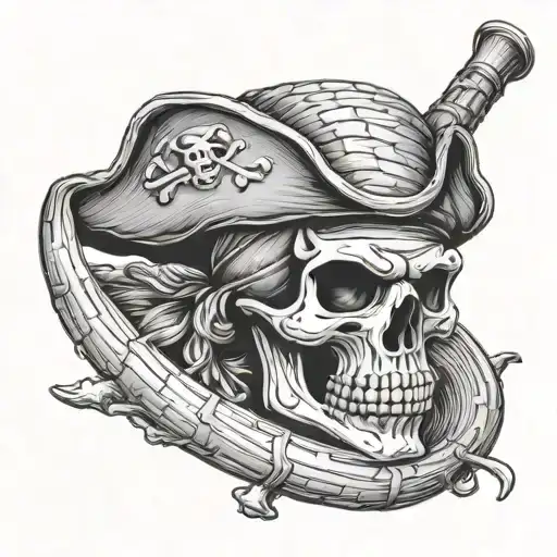 realistic straw hat pirate's jolly rodger flag morphing tattoo design idea