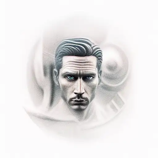 self made man statue tattoo design idea