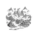 an elb and a dwarf est with a small stream and big mountains behind tattoo design idea
