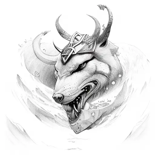Drawing Sketch Style Illustration Of Norse God Odin God Of Wisdom And  War Being Attacked By Fenrir A Monstrous Wolf In Norse Mythology Set  Inside Oval Shape A On Isolated White Background