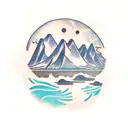 mountain, sun, sea, airplane, palm tattoo design idea