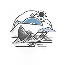 mountain, sun, sea, airplane, palm tattoo design idea