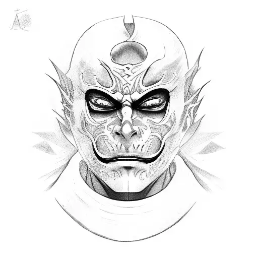 Aizen removing mask showing evil face tattoo design idea
