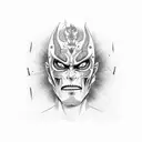 Aizen removing mask showing evil face tattoo design idea