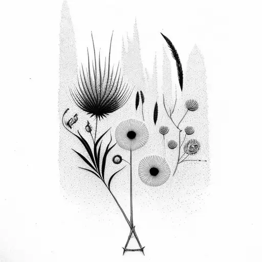 tall grass birds flower tattoo design idea