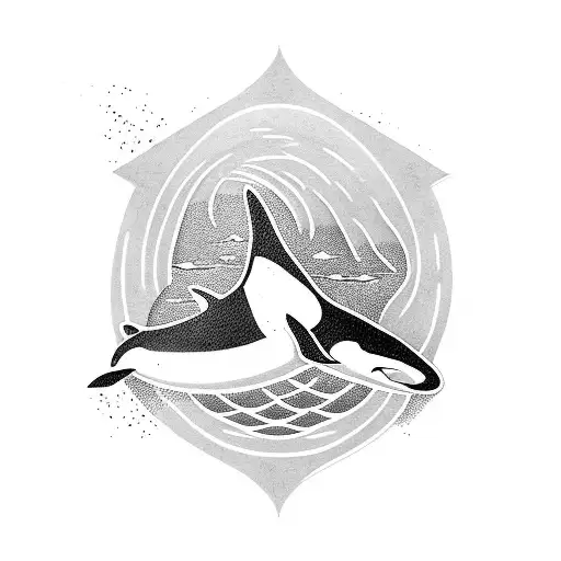 An orca swimming through an arrow made of water tattoo design idea