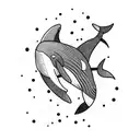 An orca whale swimming through a field of arrows tattoo design idea
