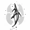 An orca whale swimming through a field of arrows tattoo design idea