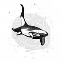 An orca whale swimming through a field of arrows tattoo design idea