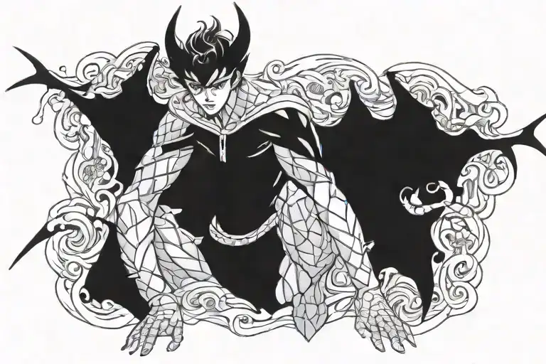 can you make Akira fudo from devilman crybaby pose like the fallen angel painting in his devil form tattoo design idea