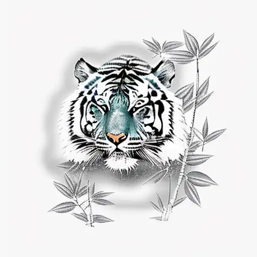 Tiger walking through bushes and bamboo tattoo design idea