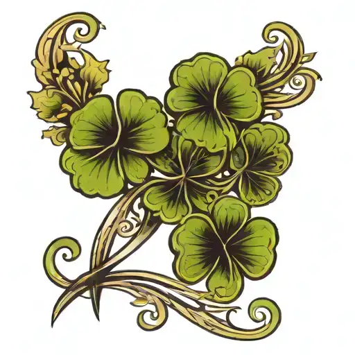 four leaf clover, leaves are in the shape of the initials km, lr, fc, ee tattoo design idea