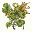 four leaf clover, leaves are in the shape of the initials km, lr, fc, ee tattoo design idea