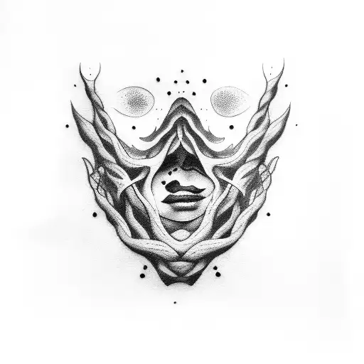 face covered with too many hands tattoo design idea