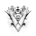 face covered witg too many hands tattoo design idea