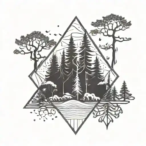 wilderness and trees pattern tattoo design idea
