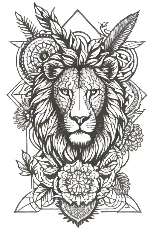 lion head and phoenix and protea and geometric design incorporating tattoo design idea