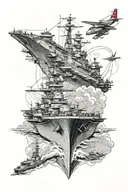 Create a vibrant photo realistic picture stencil of a Navy tattoo. I would like an aircraft carrier to be featured, with tattoo design idea