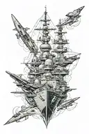 Create a vibrant photo realistic picture stencil of a Navy tattoo. I would like an aircraft carrier to be featured, with tattoo design idea