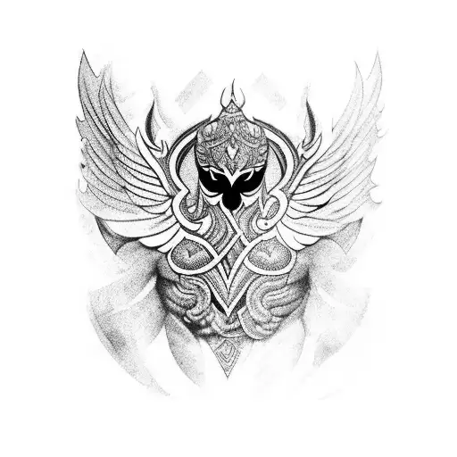 Garuda chest and arm sleeve outline tattoo design idea