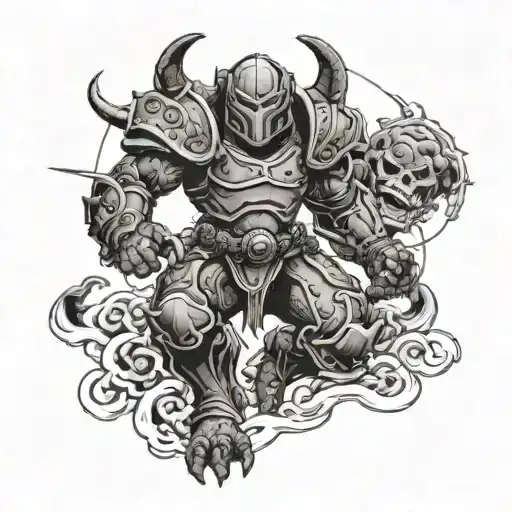 doom slayer and demons tattoo design idea