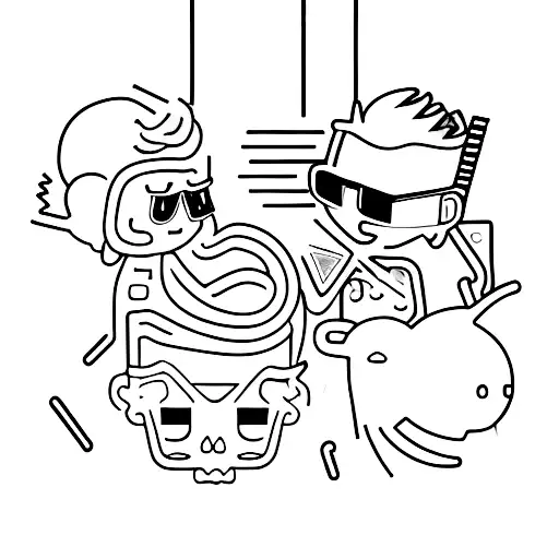 Rave party scene with neon lights and dancing figures tattoo design idea