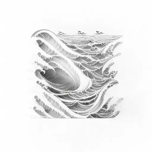 large wave almost taking over words be still in calligraphy tattoo design idea