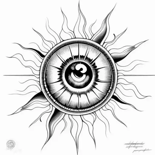 sun with photorealistic iris in the middle tattoo design idea