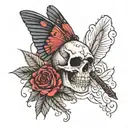 skull cardinal dragonfly rose tattoo design idea