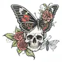 skull cardinal dragonfly rose tattoo design idea