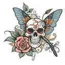 skull cardinal dragonfly rose tattoo design idea