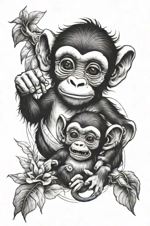 daddy monkey baby monkey jungle scene tattoo design idea