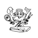A humorous tattoo of a mischievous ghost DJ mixing music on turntables tattoo design idea