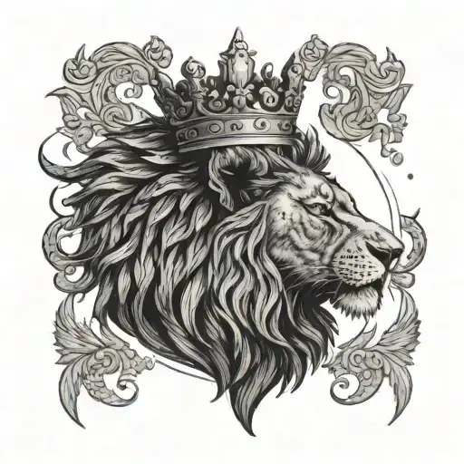  Head of a black lion with a silver crown and a two crow made of black smoke flying above him tattoo design idea