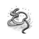 snake eating its own tail, tree background tattoo design idea