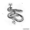 snake eating its own tail, tree background tattoo design idea