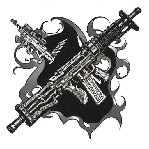 Kalashnikov assault rifle with the number 69 tattoo design idea