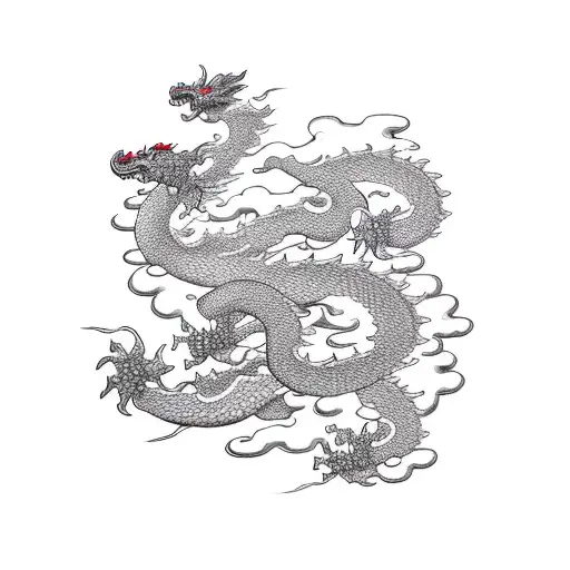  clouds of a dragon with cherry blossoms and orange blossoms tattoo design idea