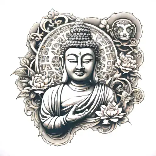 buddha with monkey  tattoo design idea