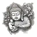 buddha with monkey  tattoo design idea