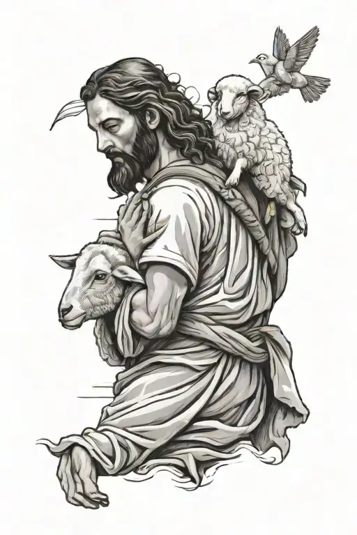 jesus carrying sheep on shoulders tattoo design idea