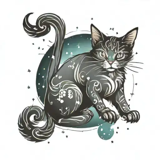 Capricorn constellation and cat   tattoo design idea
