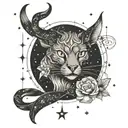 Capricorn constellation and cat   tattoo design idea
