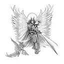 angel warrior fighting demon tattoo design idea